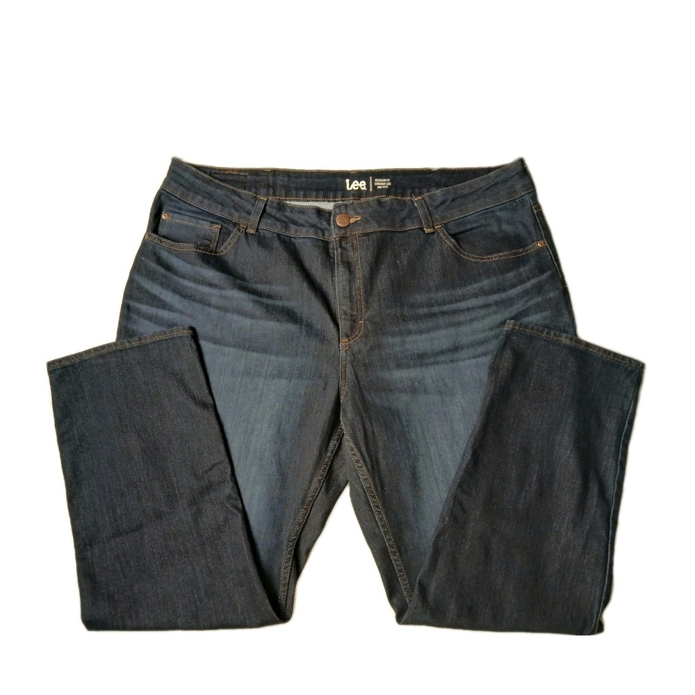 Riders Lee Jeans STRETCH‎ women's 43X31 Blue Denim Mid Rise Straight Leg #553C
